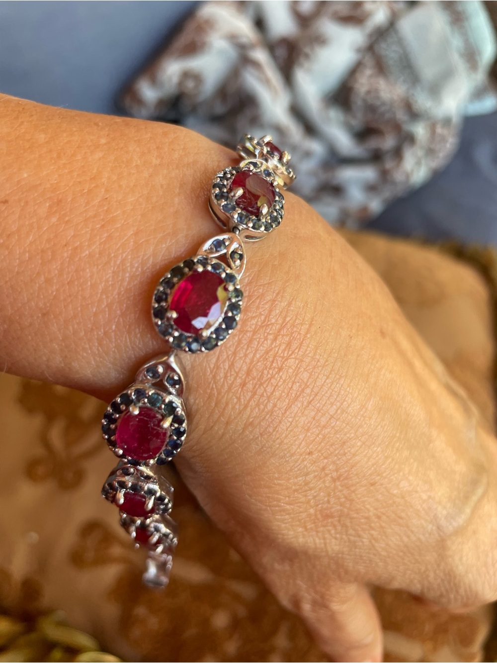 Ruby& Sapphire Gemstone Silver Bracelet - Elegant Women’s Jewelry